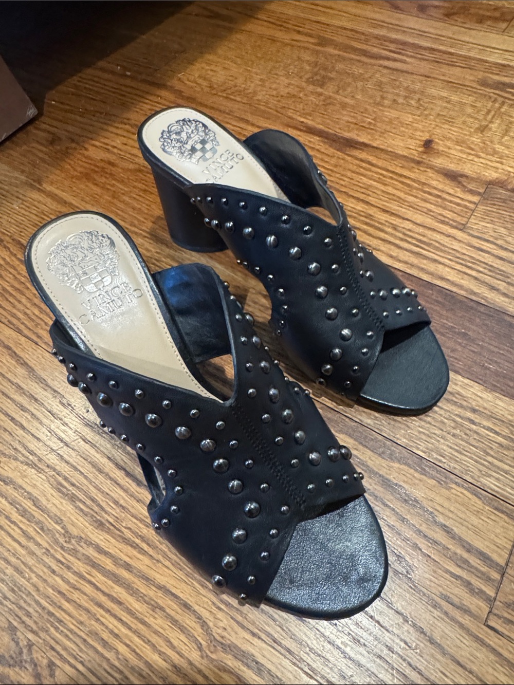 Studded Black Leather Mule Heels by Vince Camuto